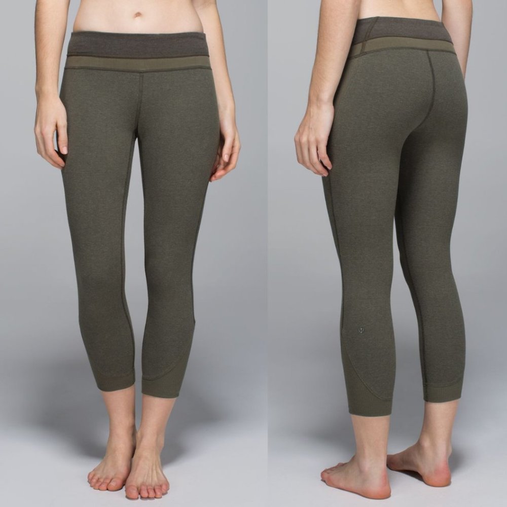 Lululemon Green Wee Stripe Practice Cotton Mid Rise Refine Crop